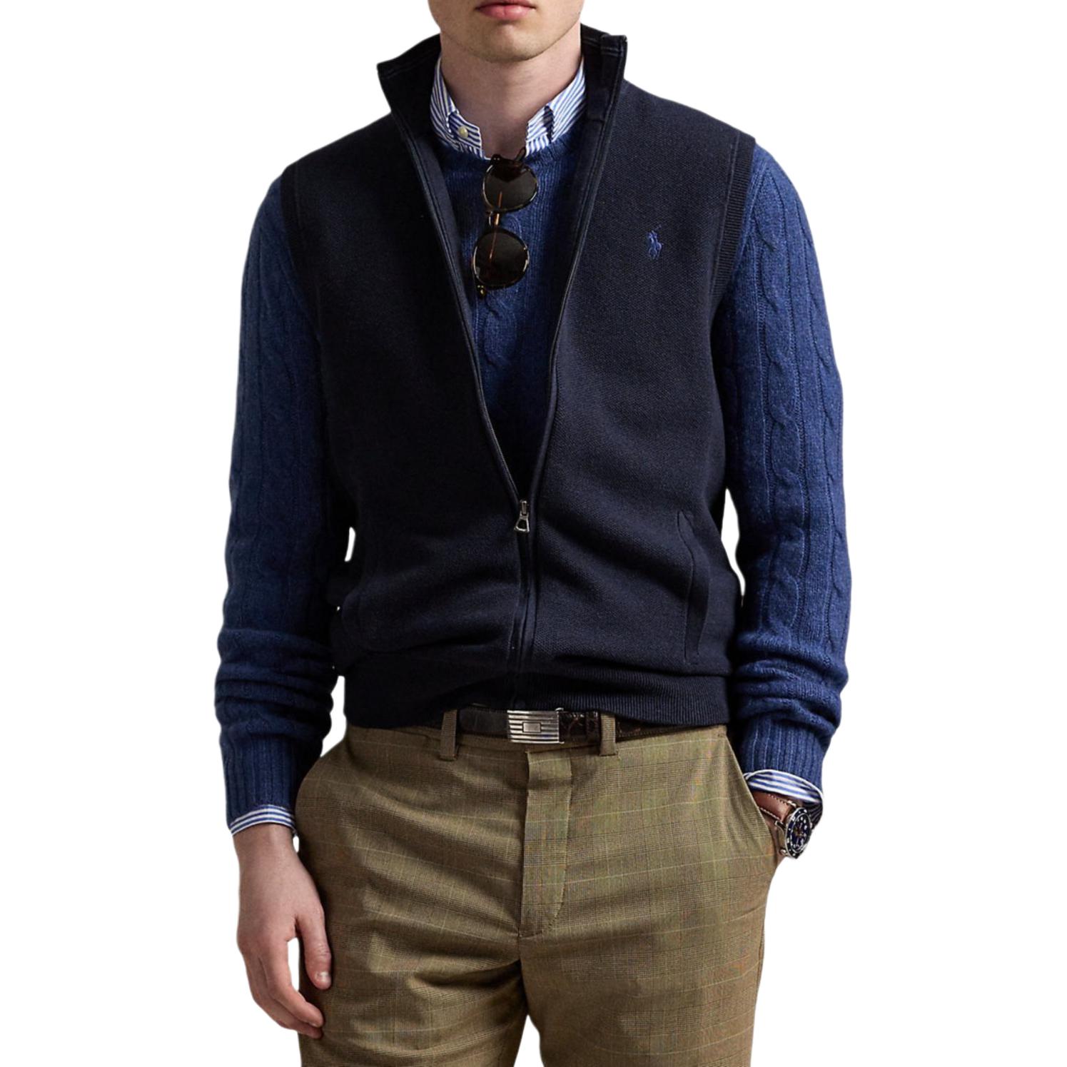 

Polo Ralph Lauren Вязаный жилет с вышивкой поло пони, Marine Blue