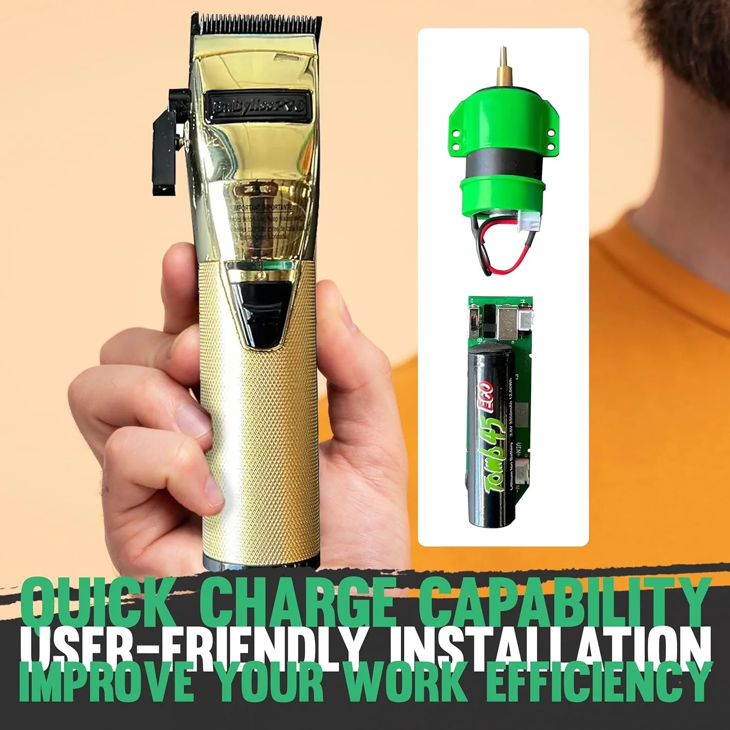 Комплект для модернизации двигателя и аккумулятора Tomb 45 для Babyliss FxClipper, Black — фото 3