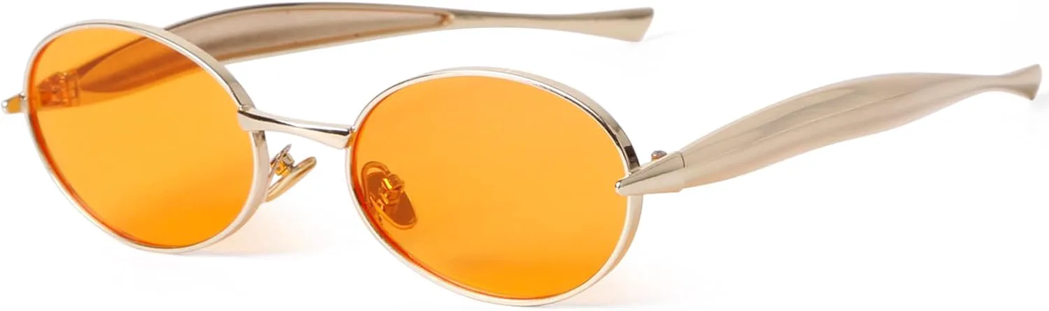 

Модные ретро-солнцезащитные очки овальной формы для женщин, винтажные солнцезащитные очки в золотой оправе для мужчин, металлическая оправа piscm, Gold/Orange