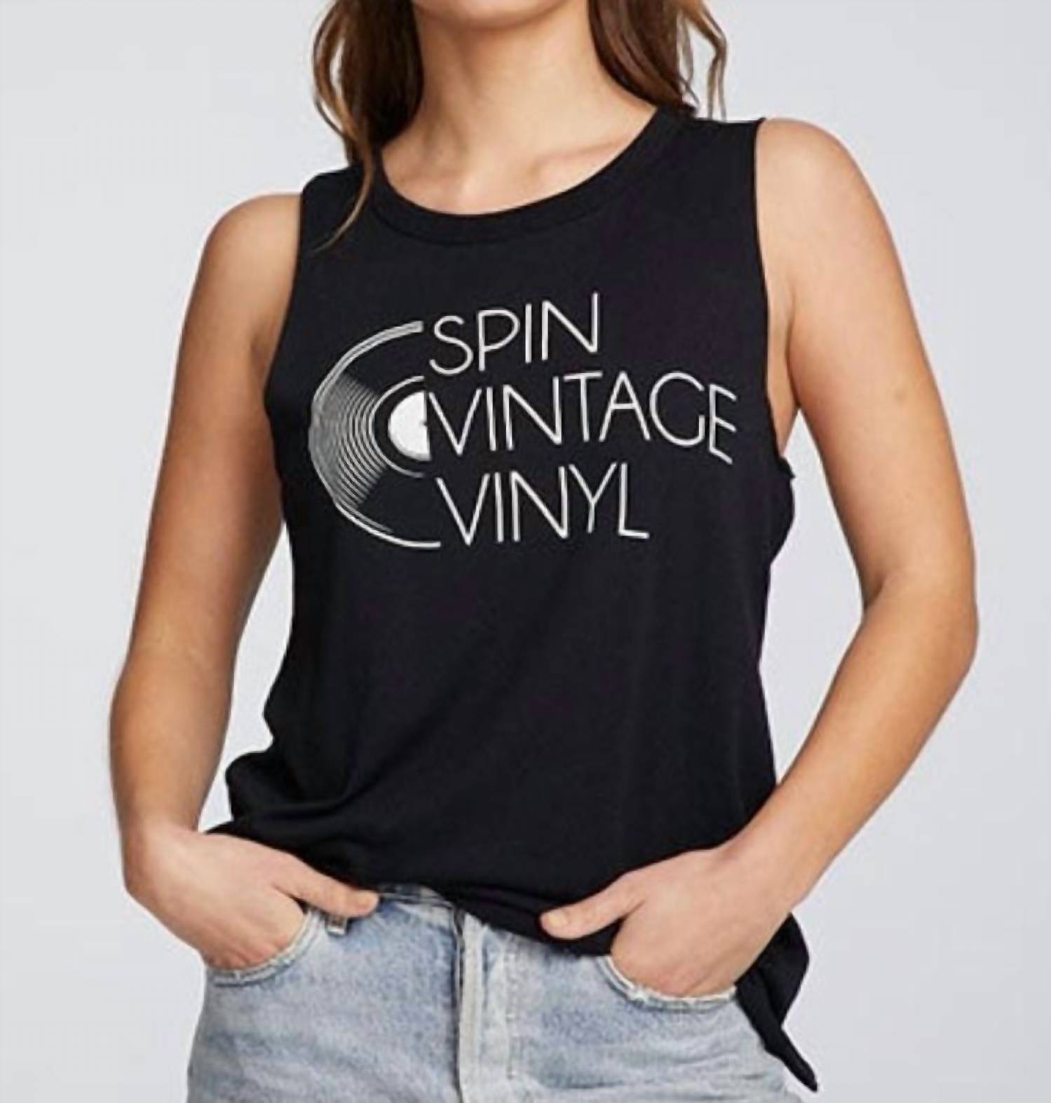 

Майка Spin Vintage Vinyl Muscle Tank в истинно черном цвете Chaser