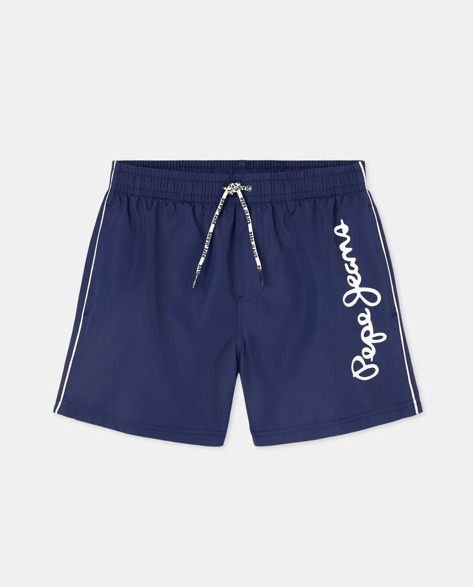 

Мужской купальник с большим логотипом сбоку Регулируемая талия с контрастным шнурком Pepe Jeans, тёмно-синий