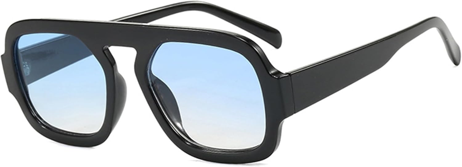 

Модные квадратные солнцезащитные очки-авиаторы для женщин и мужчин в винтажном стиле 70-х годов, дизайнерские солнцезащитные очки с плоской верхней частью Teumire, A06 Black Frame/Gradient Blue Lens