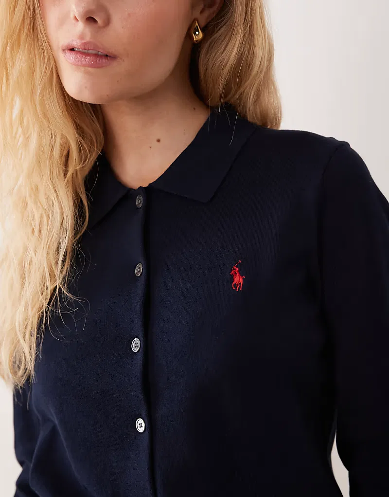 Кардиган Polo Ralph Lauren с логотипом Icon из тонкого хлопка пима, темно-синий — фото 3