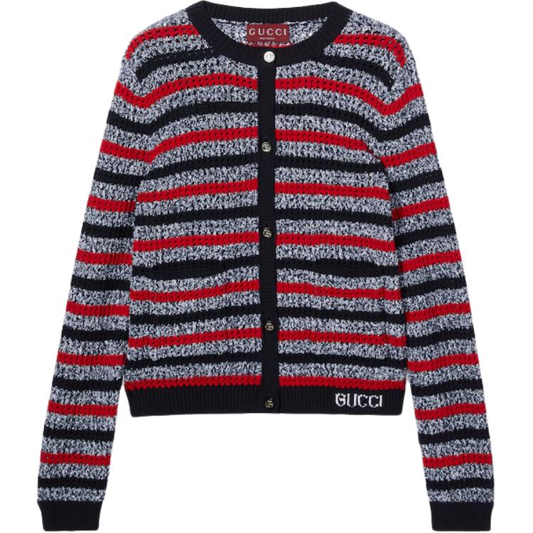 Кардиган Gucci Полосатый с интарсией, Хлопковый, Красный — фото 3