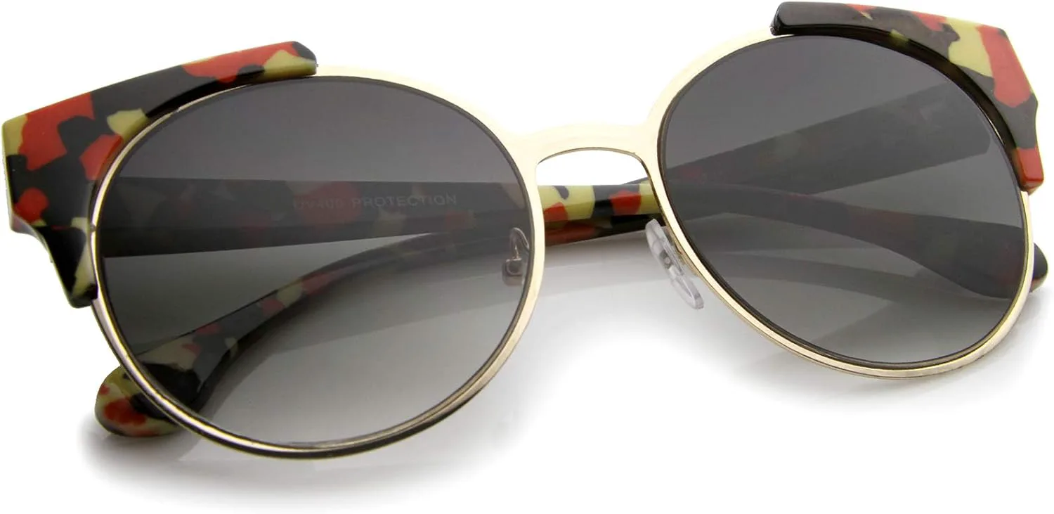 

Солнцезащитные очки zeroUV Modern Semi-Rimless Corner Horn Rimed Round Sunglasses 53mm в полуободковой оправе с роговым ободком, Red Camo-silver / Lavender