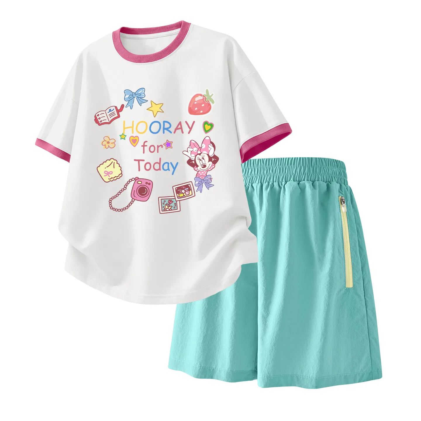 Детский спортивный костюм Casual Sportswear 2 Piece Set Disney, Diversity White Red+Solid Color Mint Green