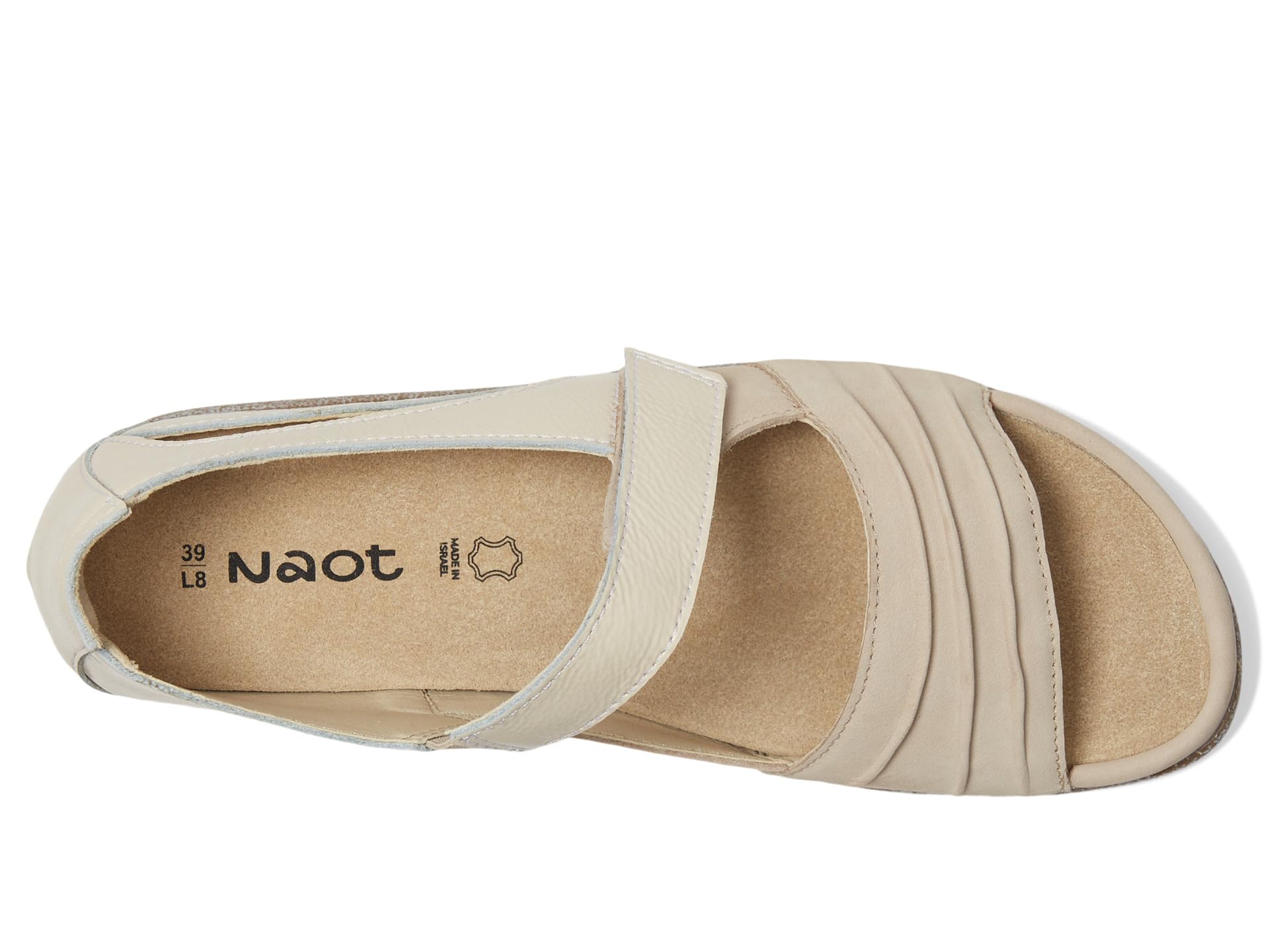 Сандалии Naot Papaki, цвет Beige Nubuck/Ivory Crinkle Patent Leather — фото 2