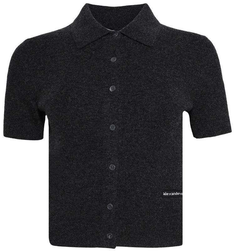 

Поло-кардиган Alexander Wang с коротким рукавом и вязаной нашивкой с логотипом, серый