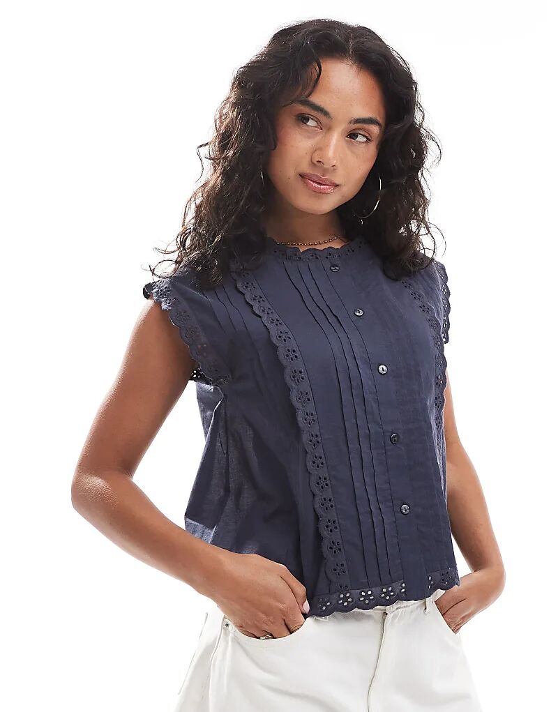 

Рубашка без рукавов ASOS DESIGN с вышивкой синего цвета