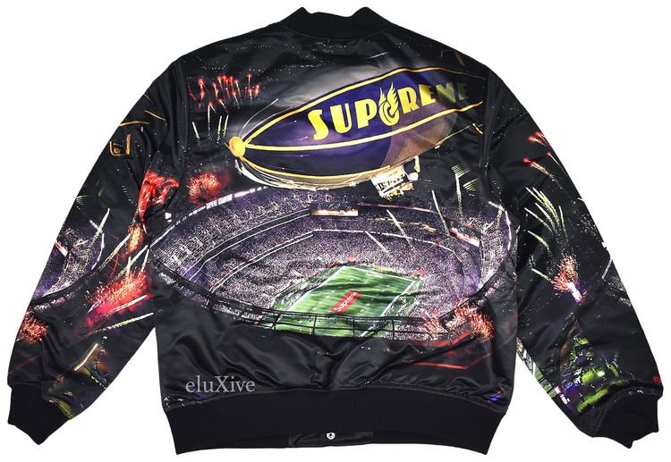 Атласная университетская куртка Supreme Mitchell & Ness Stadium, черная — фото 2