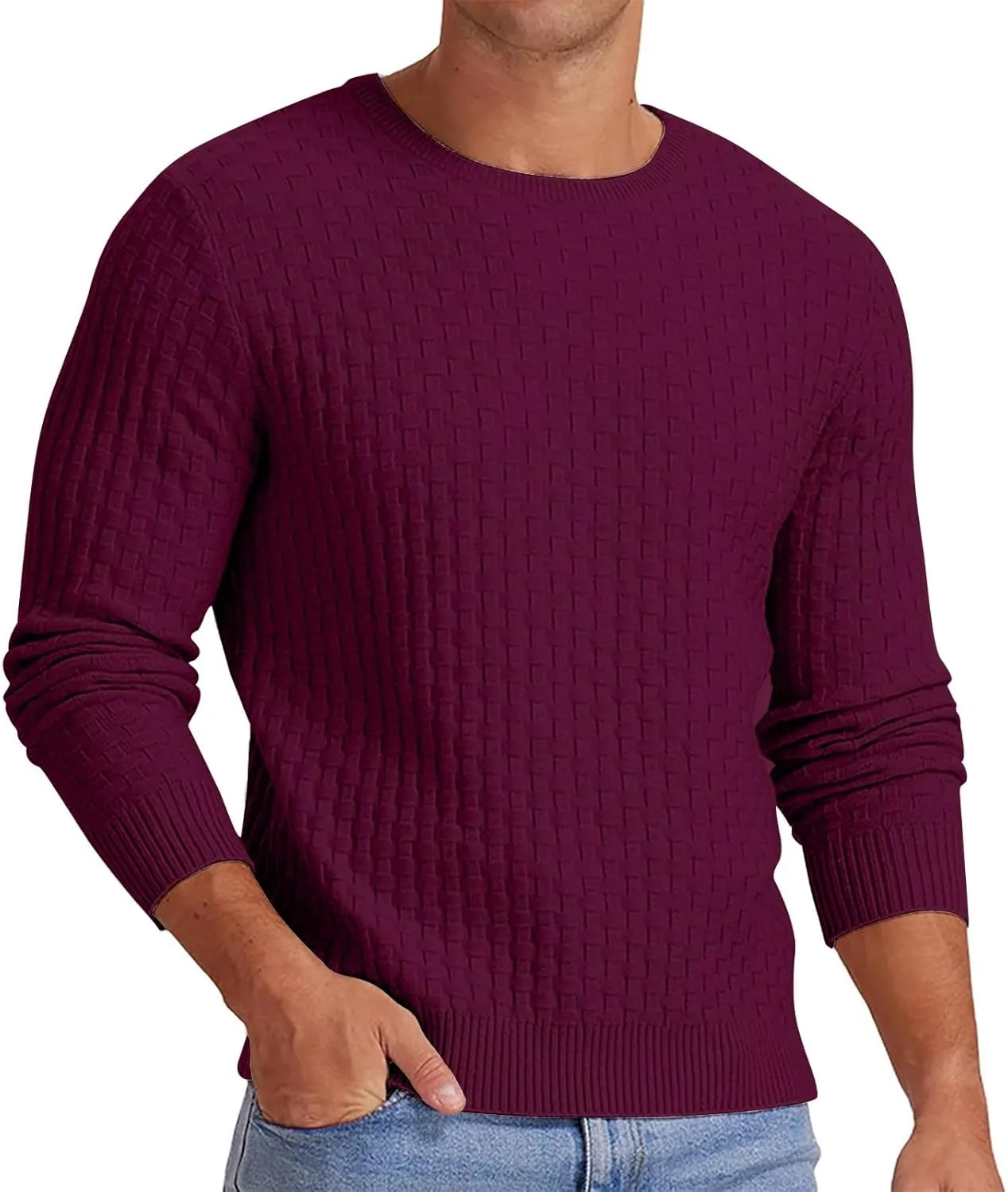 

Мужской свитер с длинным рукавом и круглым вырезом, Slim Fit, легкий