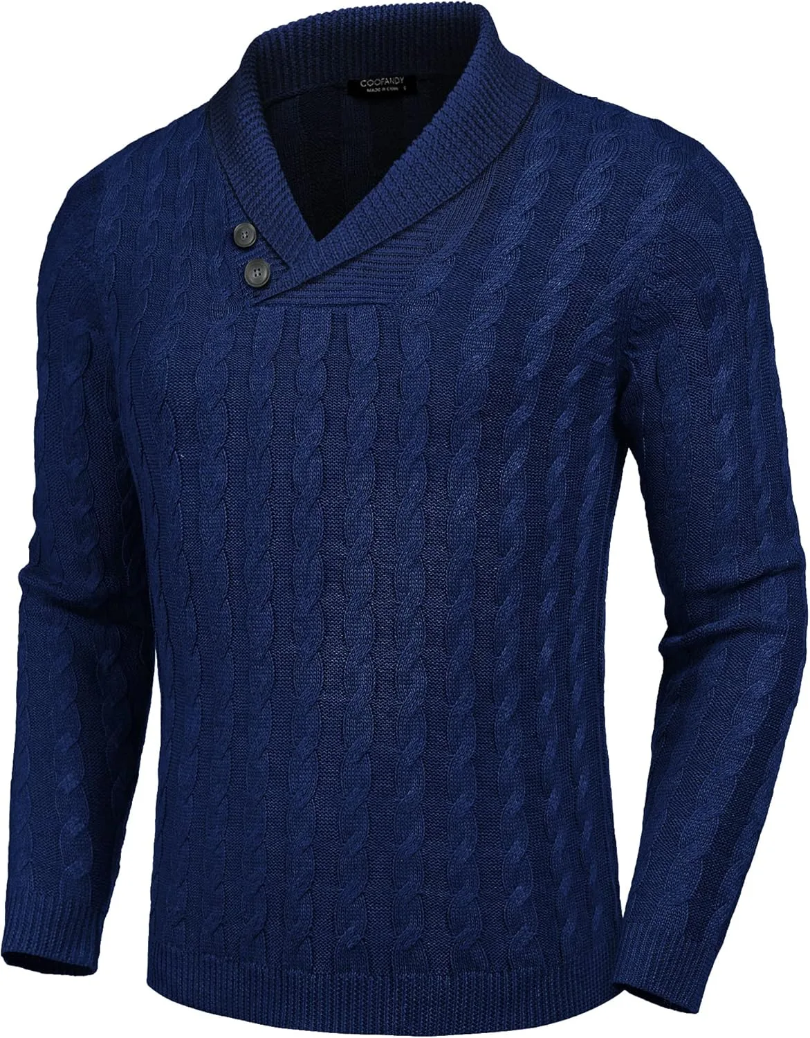 

COOFANDY мужской пуловер с шалькой, Slim Fit, кабельная вязка