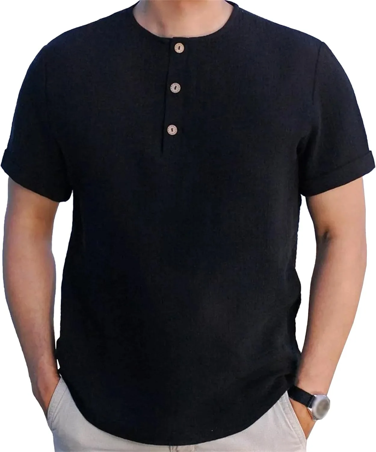 

Классическая футболка Henley с коротким рукавом и пуговицами Gsywaipei