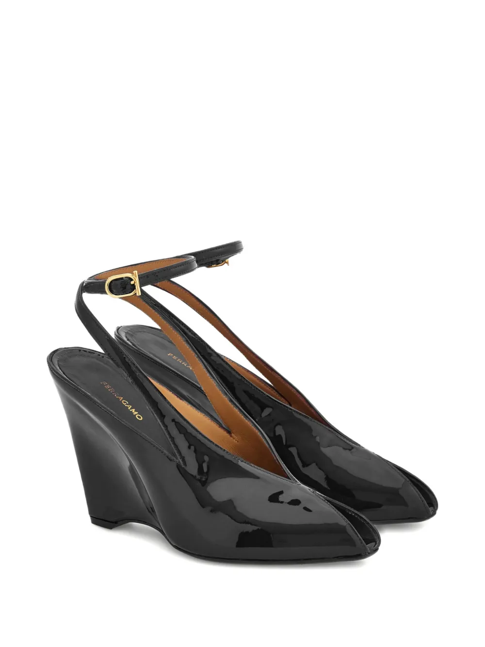 Туфли на танкетке с открытым носком Ferragamo, черный — фото 2