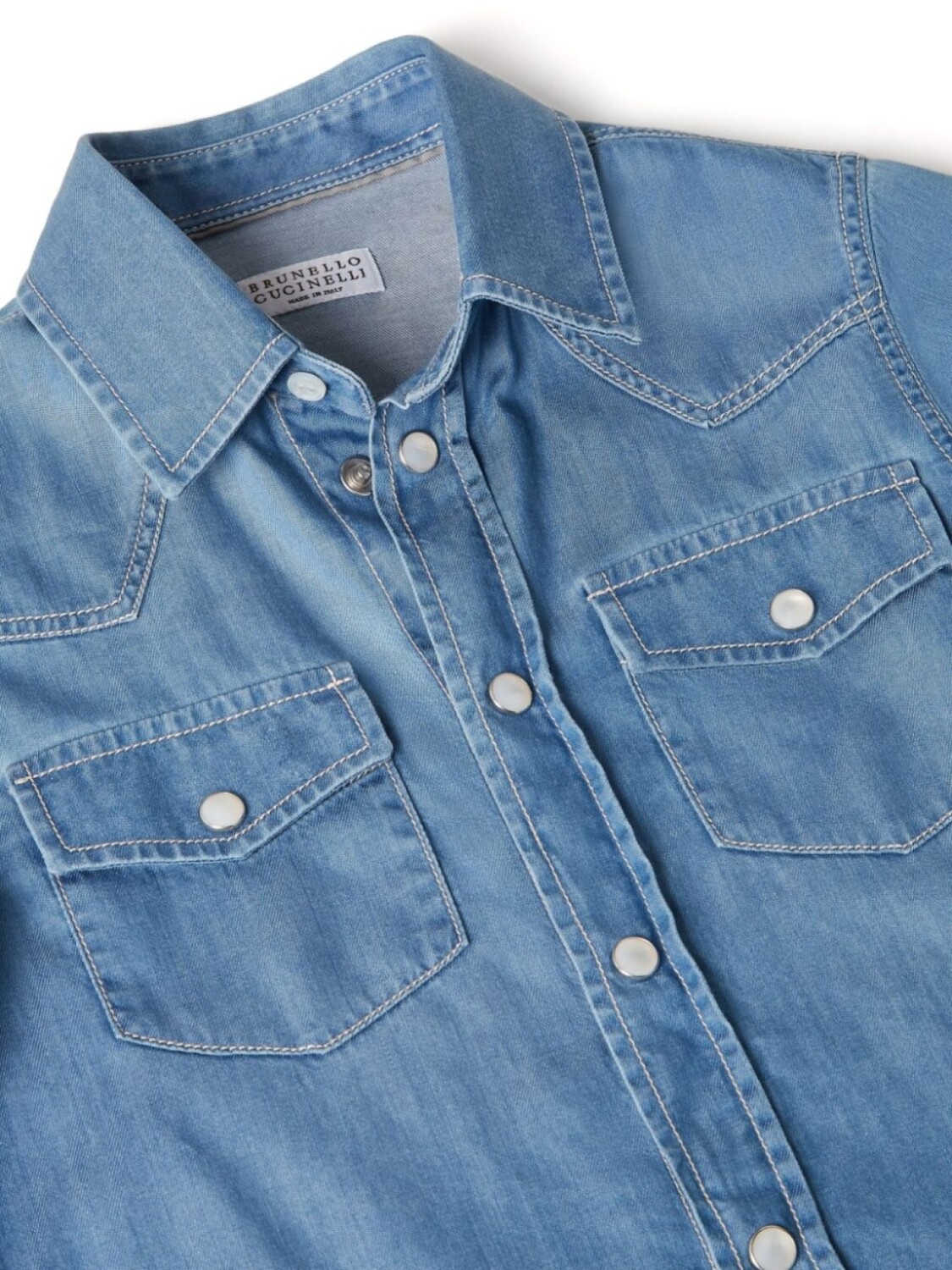 Brunello Cucinelli Kids джинсовая рубашка с длинными рукавами, синий — фото 3