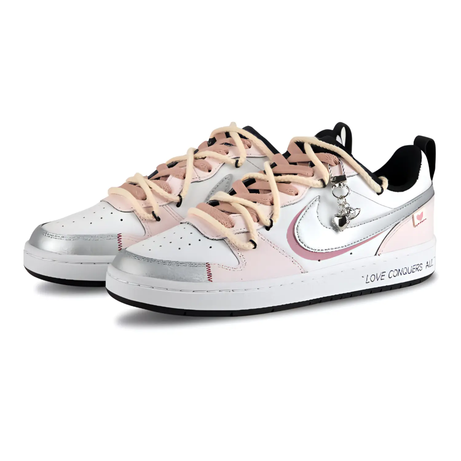

Кроссовки Nike Court Borough 2 Skateboarding Shoes Women's Low-top Silver/pink/white, серебряный, Серый, Кроссовки Nike Court Borough 2 Skateboarding Shoes Women's Low-top Silver/pink/white, серебряный