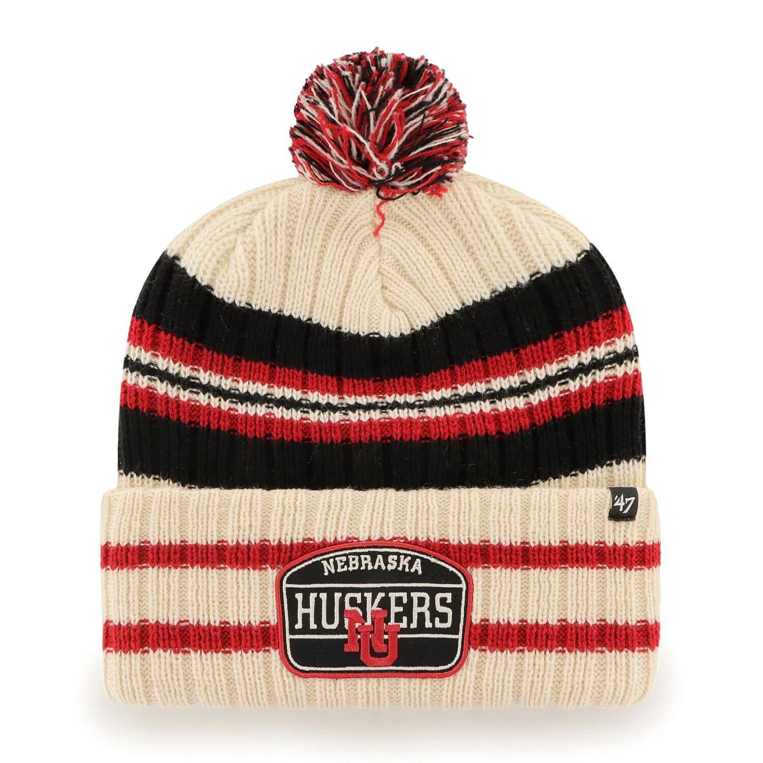 

Мужская вязаная шапка с манжетами и помпоном Natural Nebraska Huskers '47 Hone Patch