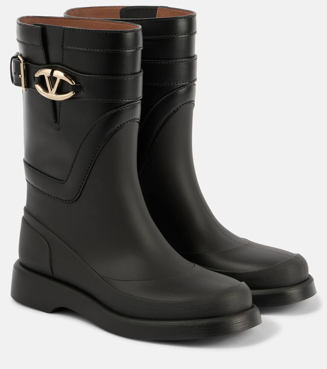 Резиновые сапоги с кожаной отделкой VGold Valentino Garavani, черный