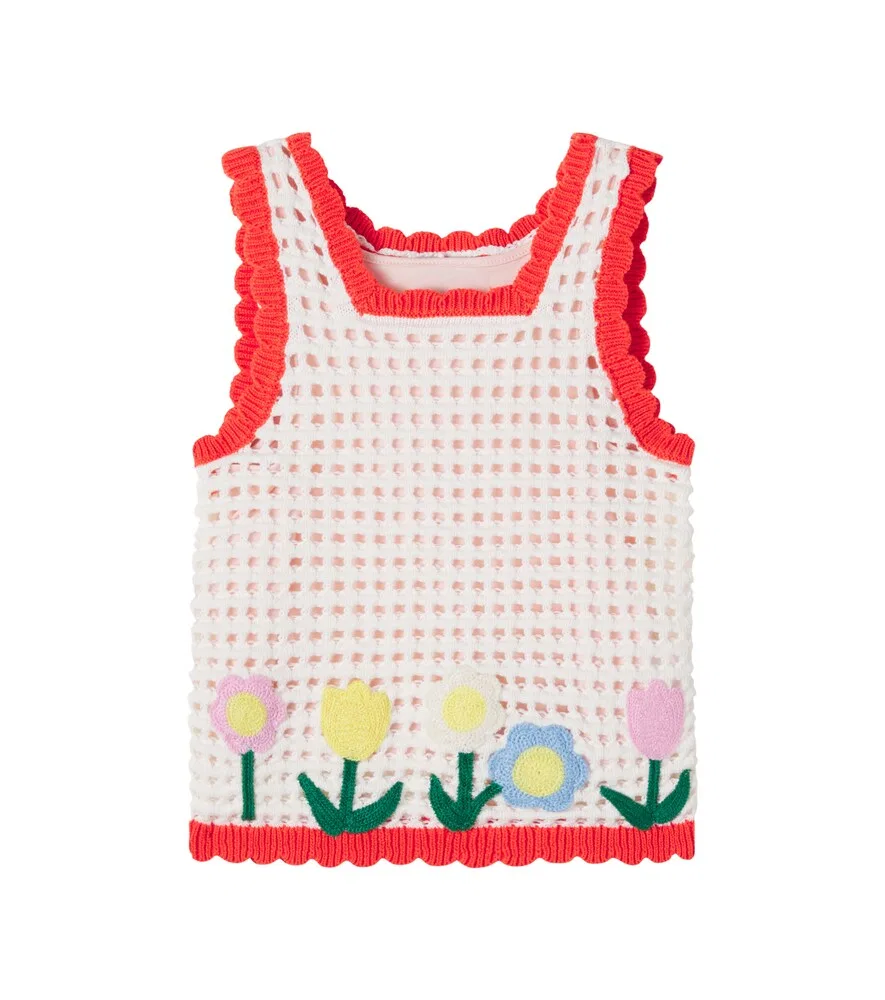 Вышитая вязаная хлопковая майка Stella McCartney Kids, мультиколор