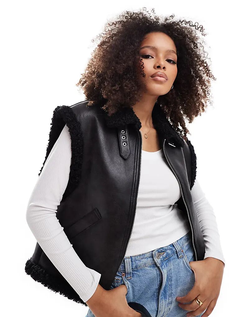 

Жилет-бомбер из овчины черного цвета ASOS DESIGN