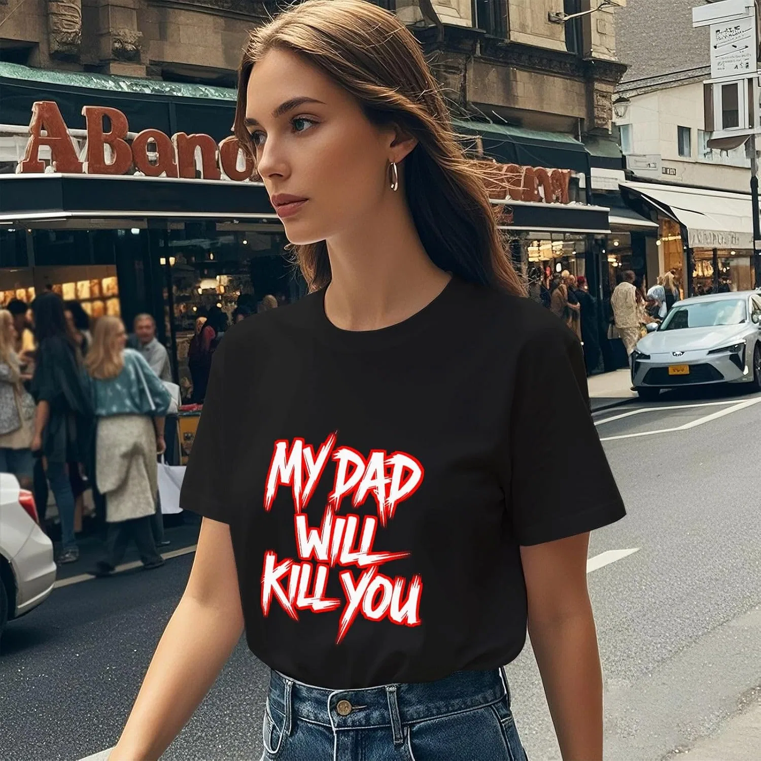 Футболка для женщин My Dads Will Kill You с графическим принтом Generic, черный — фото 3