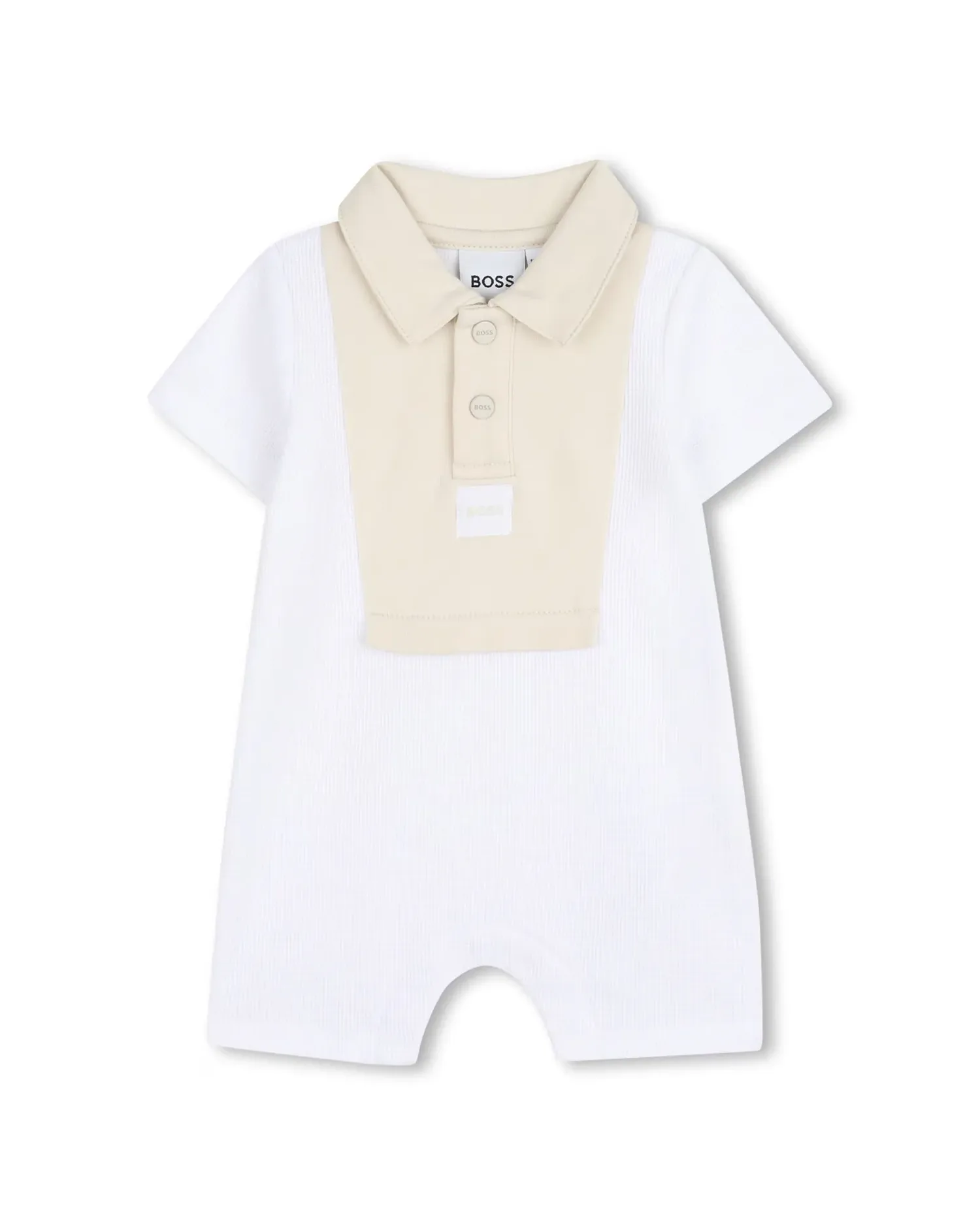 Короткий рукав комбинезон для мальчика с геометрическим узором из хлопка BOSS Kidswear, белый