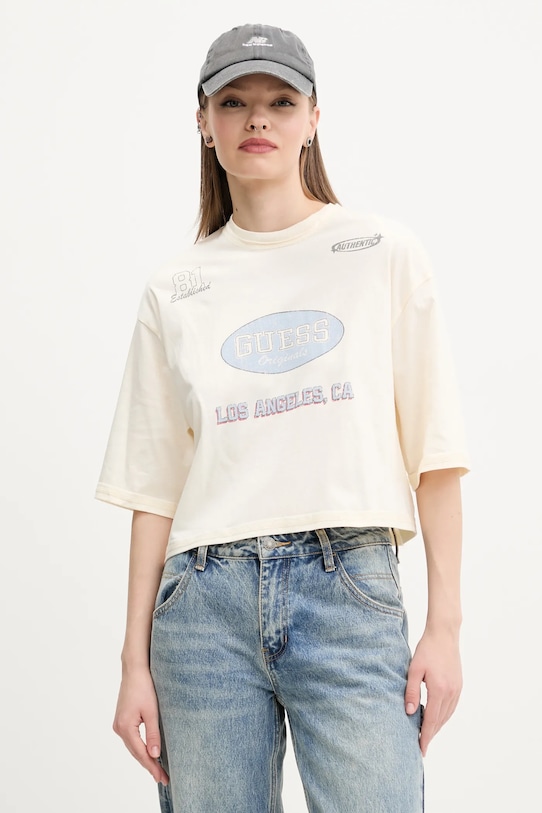 

Хлопковая футболка Guess Originals, бежевый