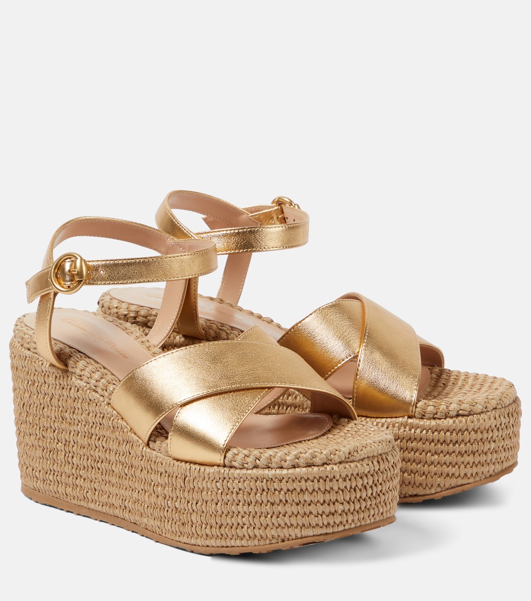 Сандалии на платформе из кожи и рафии Gianvito Rossi, Mekong+Naturale