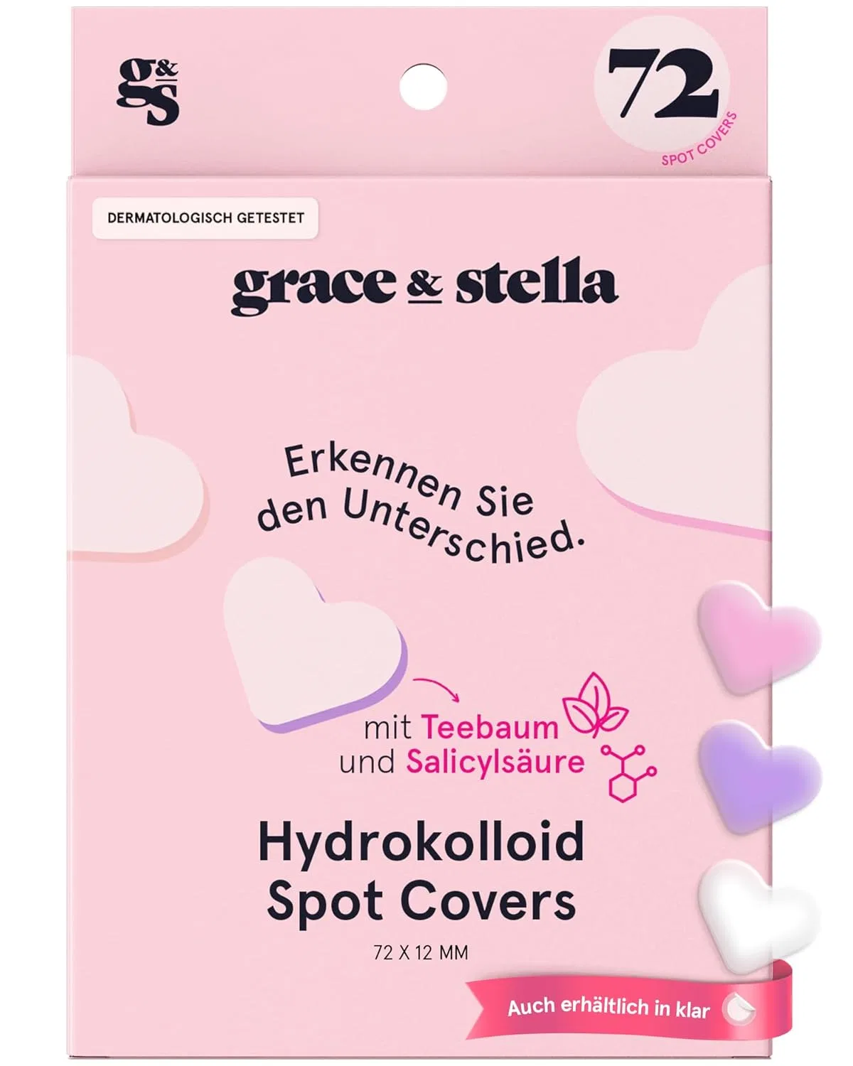 Гидроколлоидные патчи для лица grace & stella от прыщей, в форме сердца, 72 шт. Grace & Stella