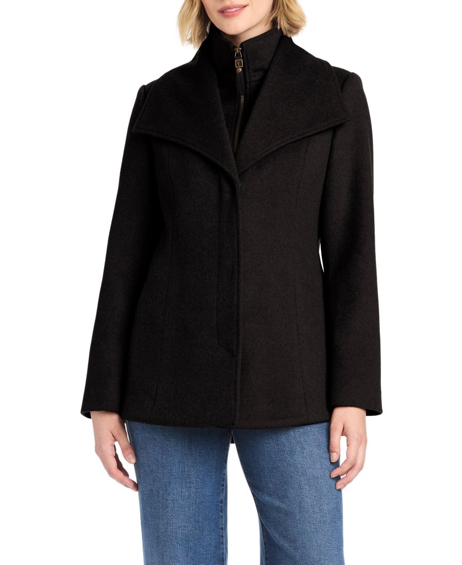 

Женское короткое шерстяное пальто с несъемным нагрудником Vince Camuto, Black