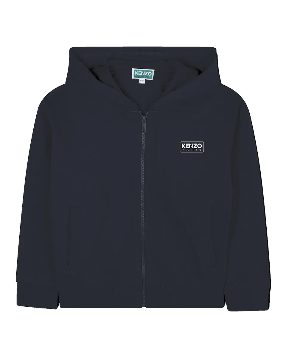

Свитшот 100% хлопок с капюшоном и молнией Kenzo Kids, темно-синий