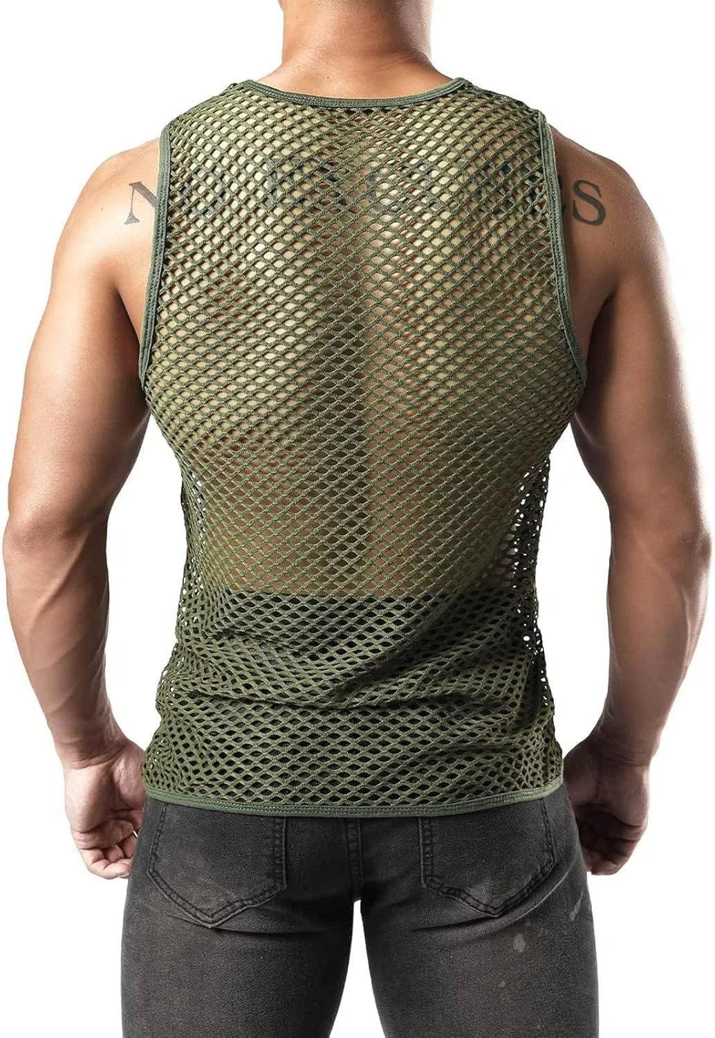 Мужская майка сетчатая Mesh Fishnet, бренд Generic, цвет Army Green — фото 3