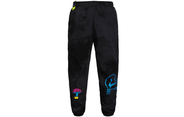 Брюки graffiti embroidered basketball sports fleece lined stay warm knit long pants black Nike, черный — фото 2