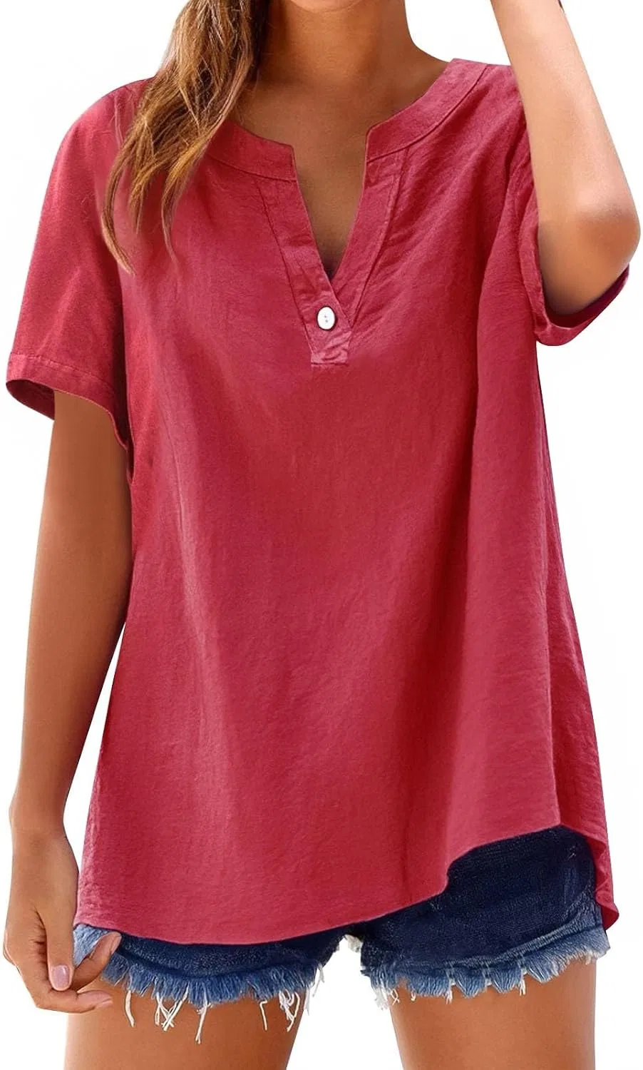Блуза свободного кроя Button Shirt Top, красный