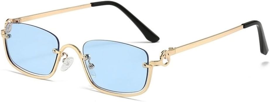 

Солнцезащитные очки в полуободковой квадратной оправе для женщин, роскошные маленькие металлические ретро-прямоугольные солнцезащитные очки черного цвета, модные женские очки GHVWYX, Gold Blue