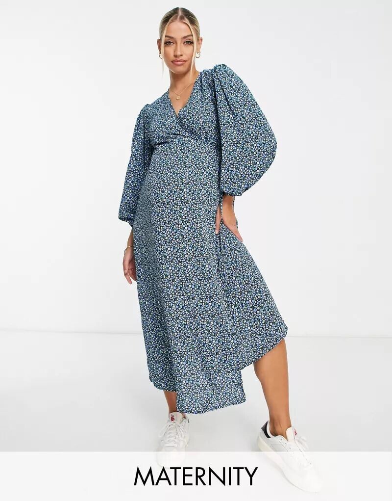 

Синее платье миди с запахом и запахом Glamorous Maternity