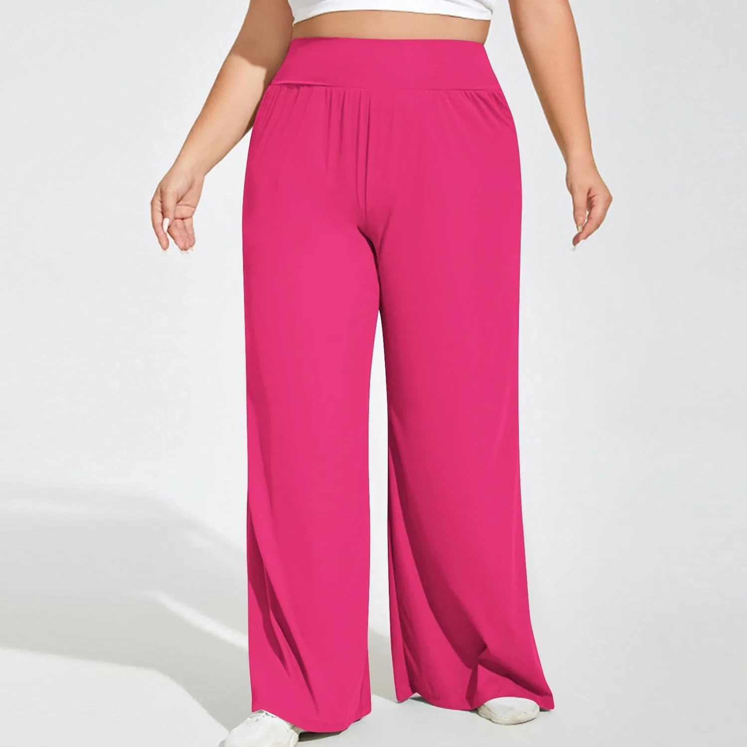 Спортивные брюки женские, широкие, с высокой посадкой, Hot Pink — фото 4