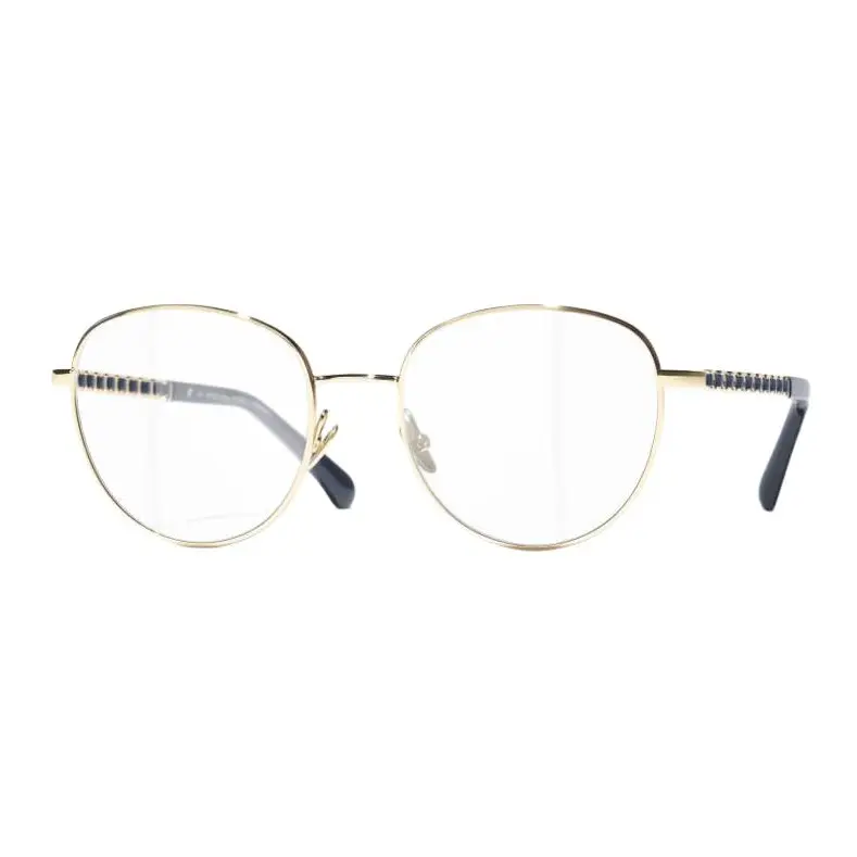 

CHANEL Металлическая овальная оправа для очков унисекс разноцветная, C443 Light Gold and Marine Blue