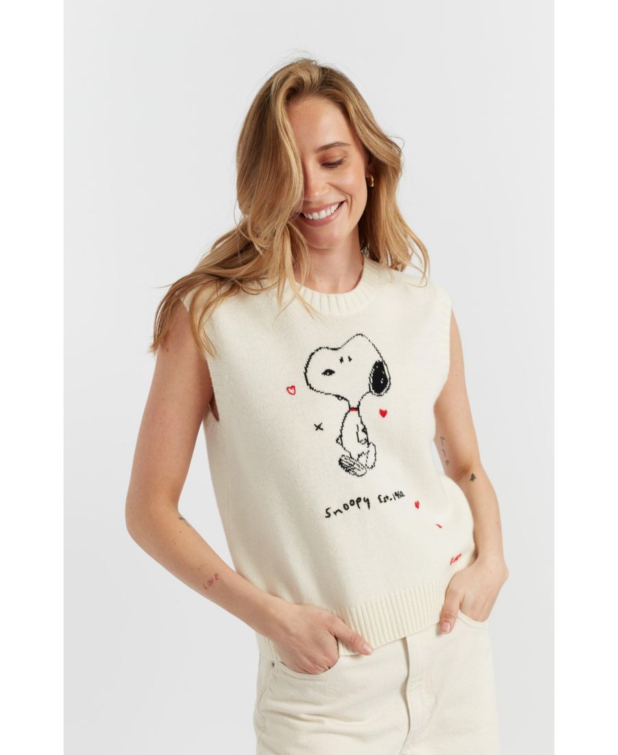 

Женская шерстяная кашемировая майка с изображением Снупи, посвященная годовщине Chinti & Parker, Cream