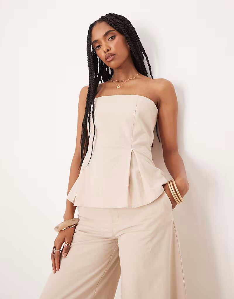 

Топ-бандо из льняной смеси бежевого цвета с завышенной талией Asos Design