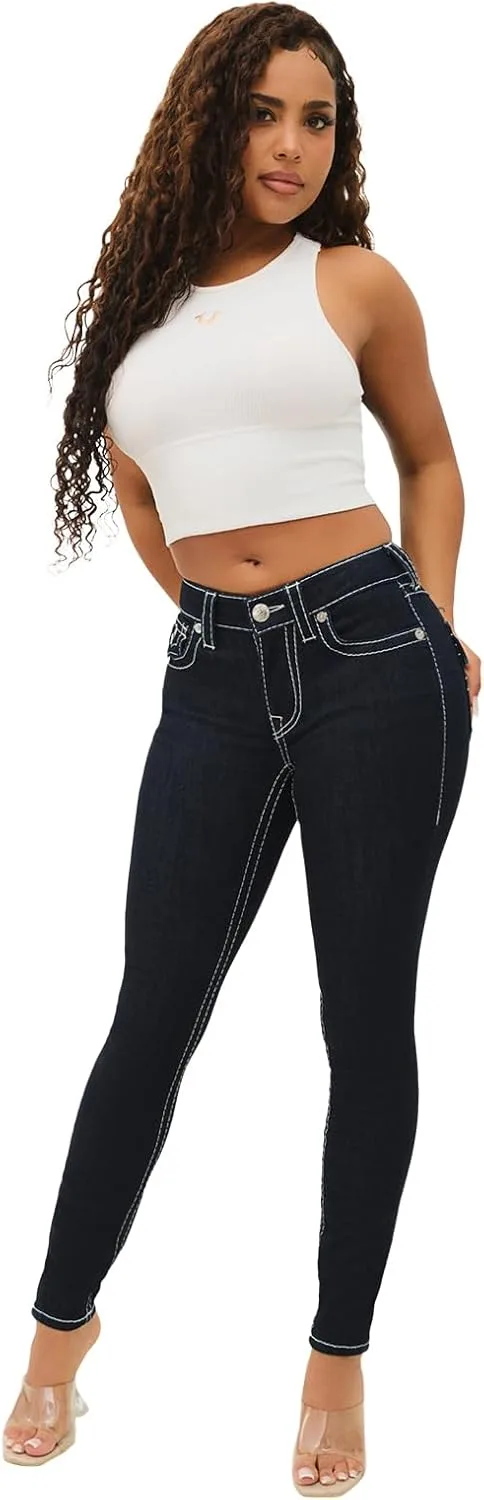 

Джинсы True Religion Jennie Mid-Rise Skinny с вышивкой Big T и клапаном