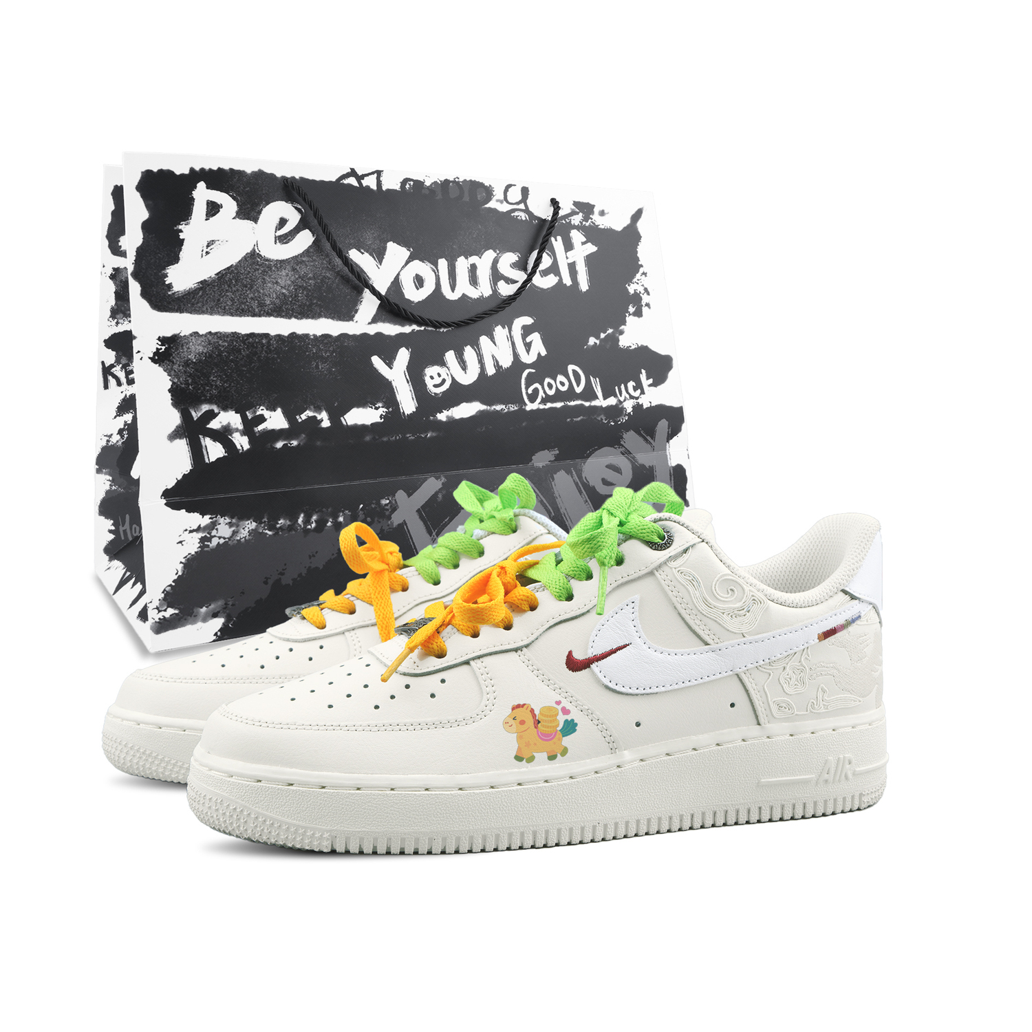 

Air Force 1 Jade Horse Brings Fortune, специальная сумка для покупок, дышащие низкие скейтборд-кроссовки мужские Nike, желтый зеленый