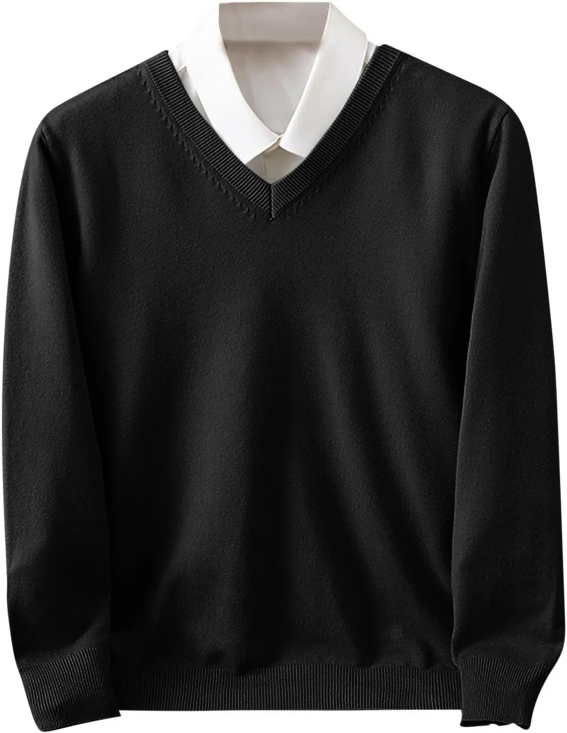 

Мужской свитер с V-образным вырезом, длинный рукав, облегающий, легкий QUNPIU