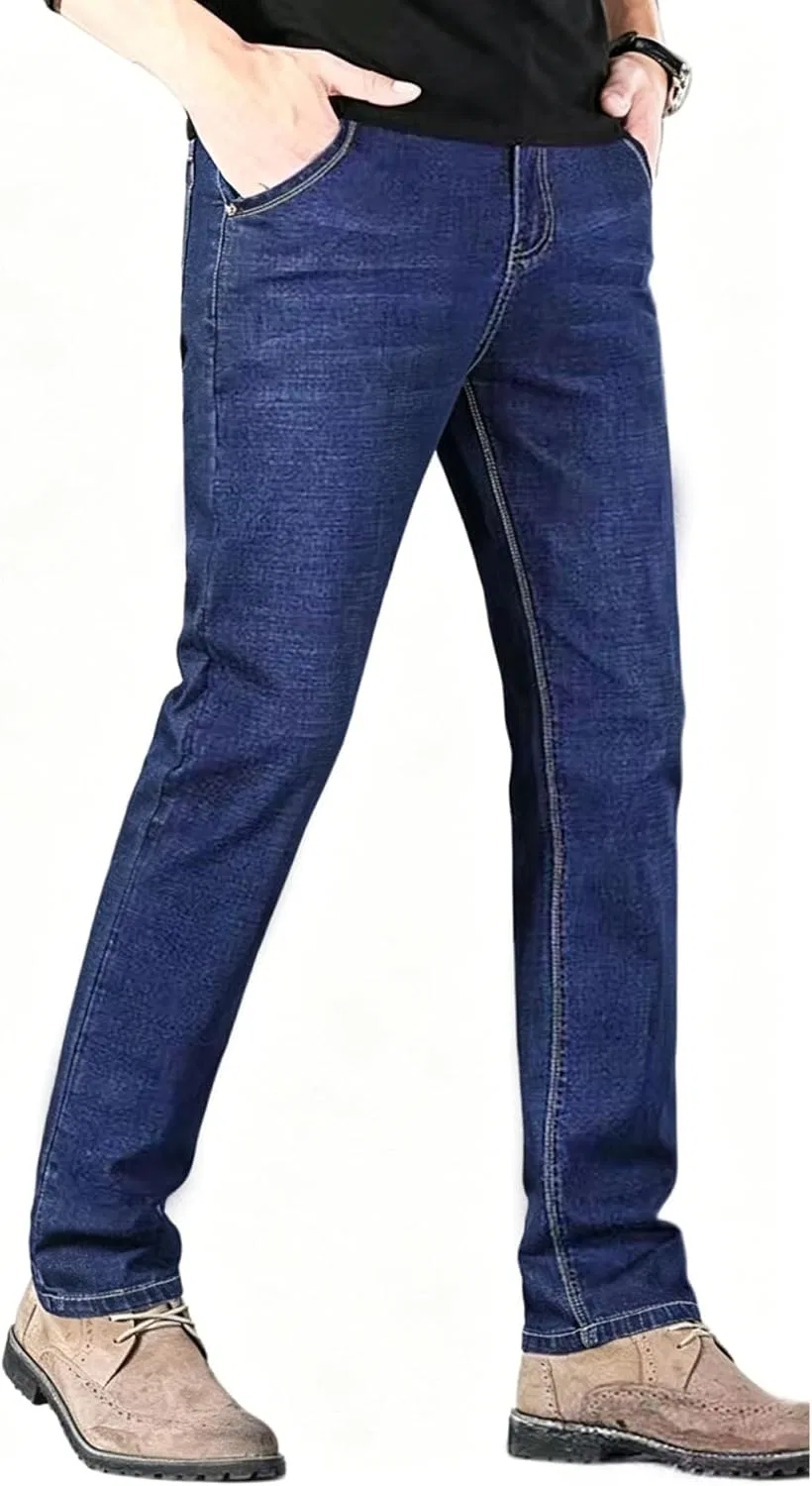 Джинсы прямые классические Men's Regular Fit Stretch Jeans Straight Slim Classic Casual Denim Pants, синие
