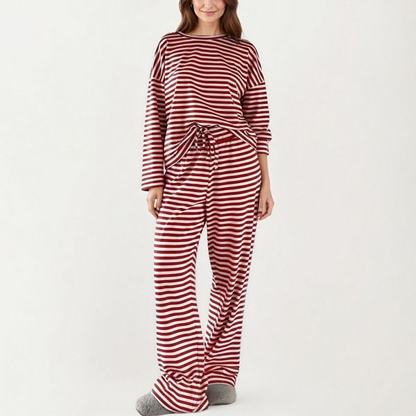 

Женский комплект из 2 предметов: пижама с длинным рукавом в полоску и брюки свободного кроя Anna-Kaci, Red
