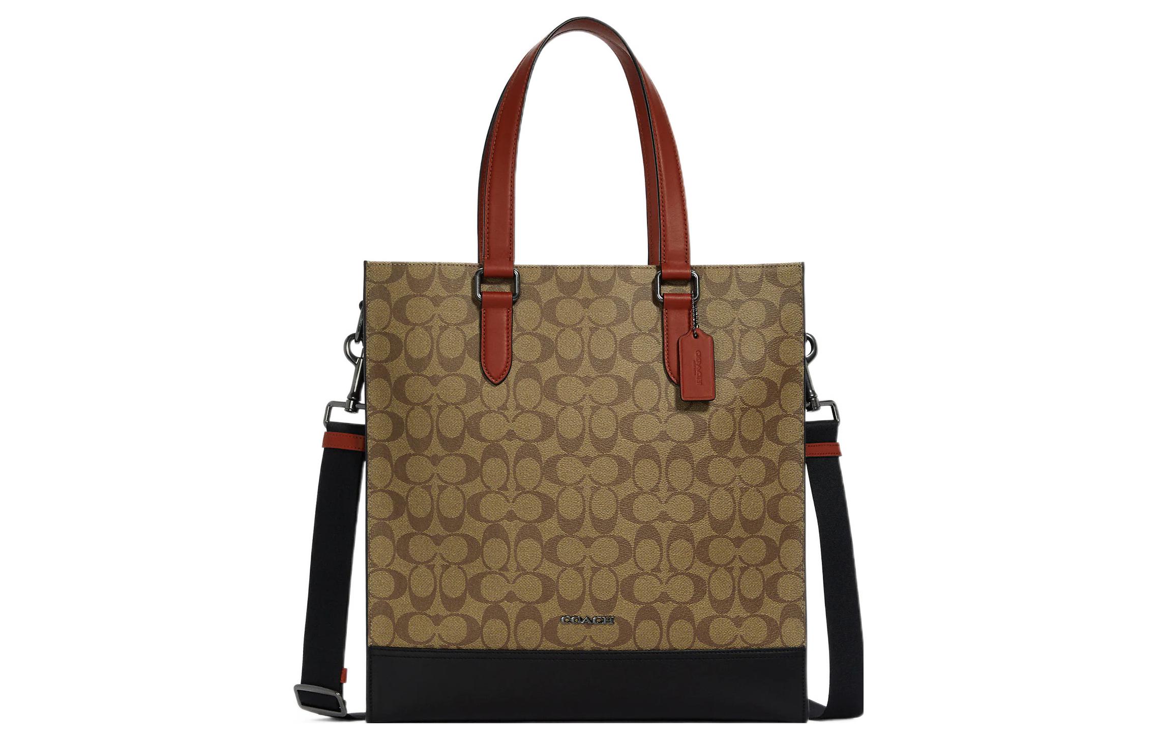 

COACH Грэм холщовая с кожаной отделкой сумка-шопер наплечная через плечо большая мужская коричневая