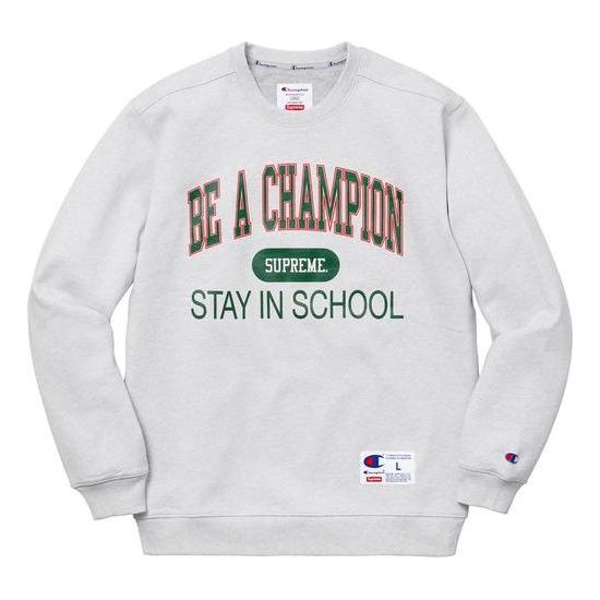 

Толстовка ss18 champion stay in school crewneck ash grey Supreme, серый