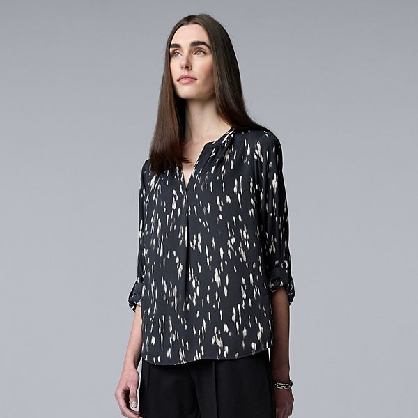 

Женская блузка с отворотами на рукавах Simply Vera Vera Wang, Black Texture Drops