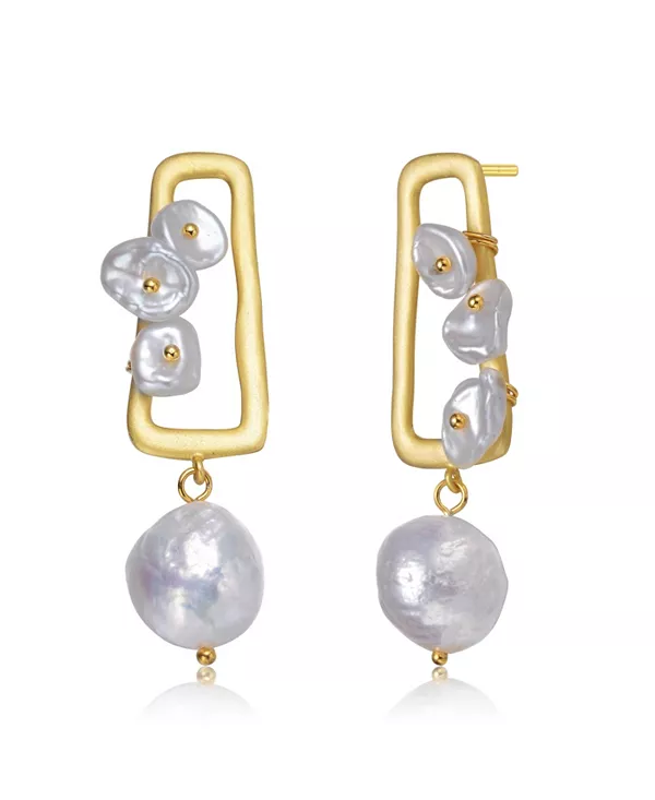 

Красивые серьги-подвески из стерлингового серебра 14 карат с позолотой и натуральным пресноводным жемчугом диаметром 14–15 мм Genevive, gold