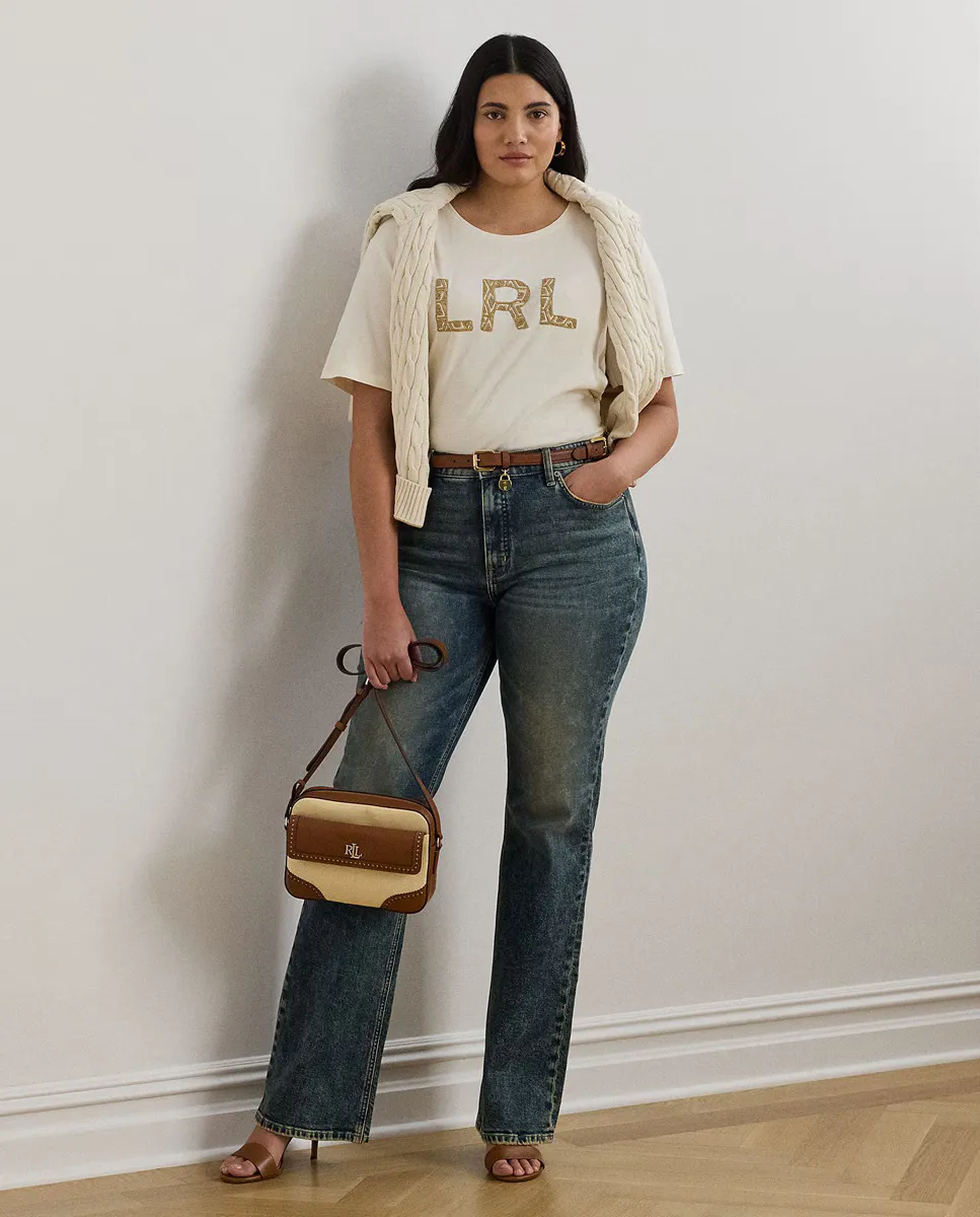 

Женская футболка с логотипом больших размеров Lauren Ralph Lauren, натуральный